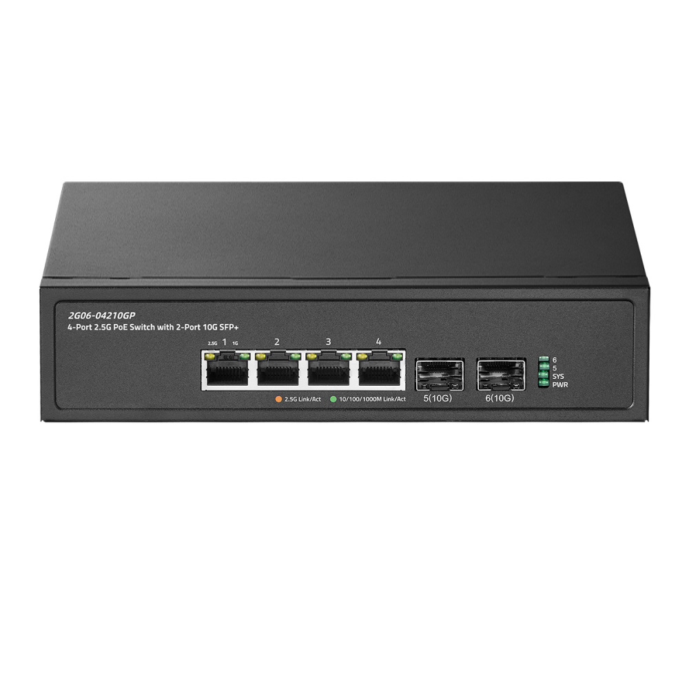 Binardat 6 Port 2.5G PoE Switch with 2x10G SFP+ Port, 4x2.5G Base-T Ports Compatible with 100/1000Mbps, IEEE802.3af/at 78W, Unmanaged Fanless Rackmount Ethernet Switch