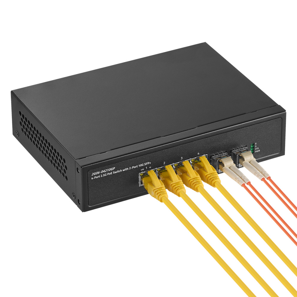 Binardat 6 Port 2.5G PoE Switch with 2x10G SFP+ Port, 4x2.5G Base-T Ports Compatible with 100/1000Mbps, IEEE802.3af/at 78W, Unmanaged Fanless Rackmount Ethernet Switch