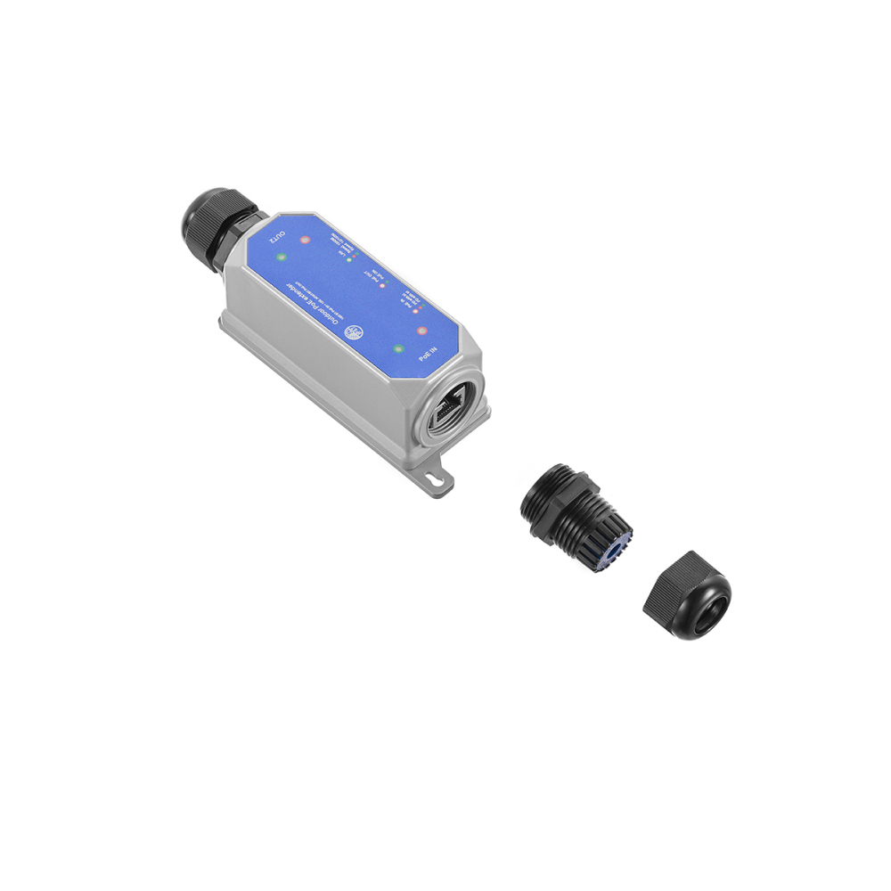 IP67 Outdoor Gigabit PoE Passthrough Switch - 1 In 1 Out Extender, IEEE802.3af/at/bt Powered 90W, 10/100/1000Mbps Ethernet, Metal Wall Mount Waterproof Plug and Play