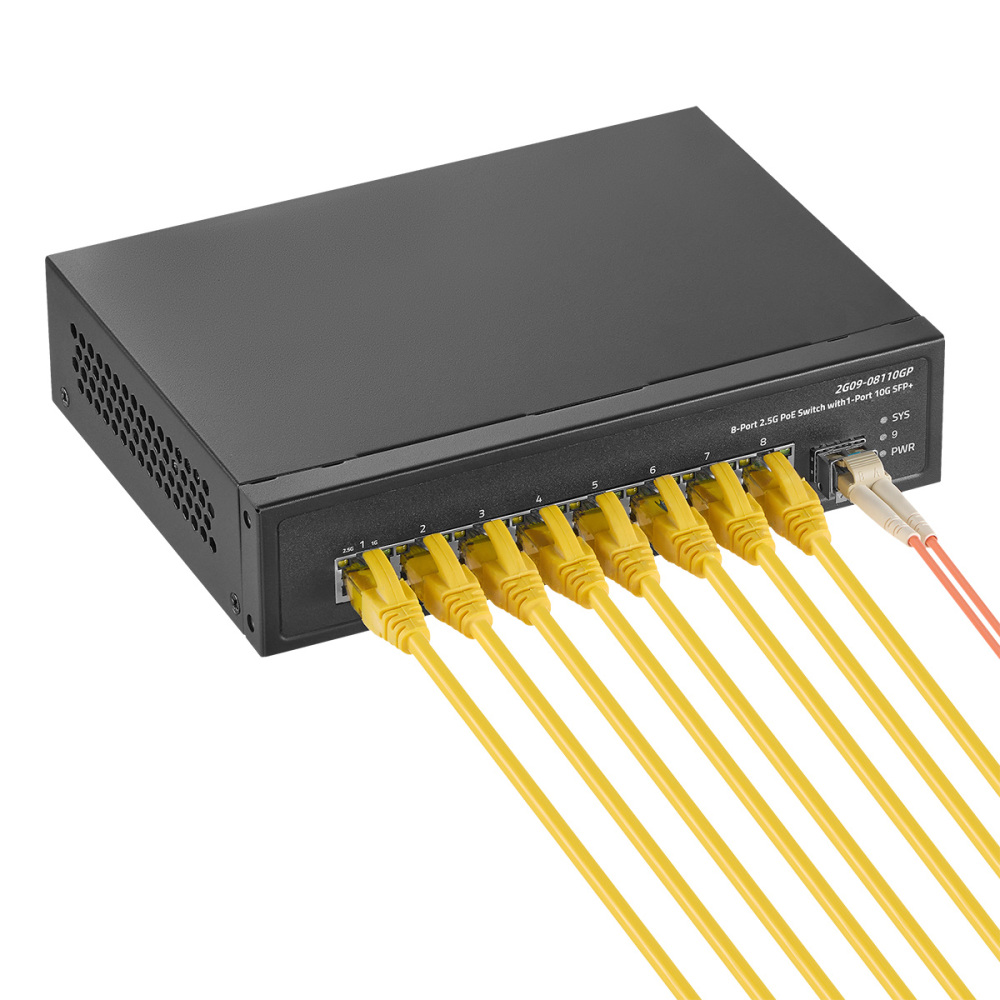 9 Port 2.5G PoE Switch with 10G SFP+ Port, 8x2.5G Base-T Ports Compatible with 100/1000Mbps, IEEE802.3af/at 135W, Unmanaged Fanless Rackmount Ethernet Switch