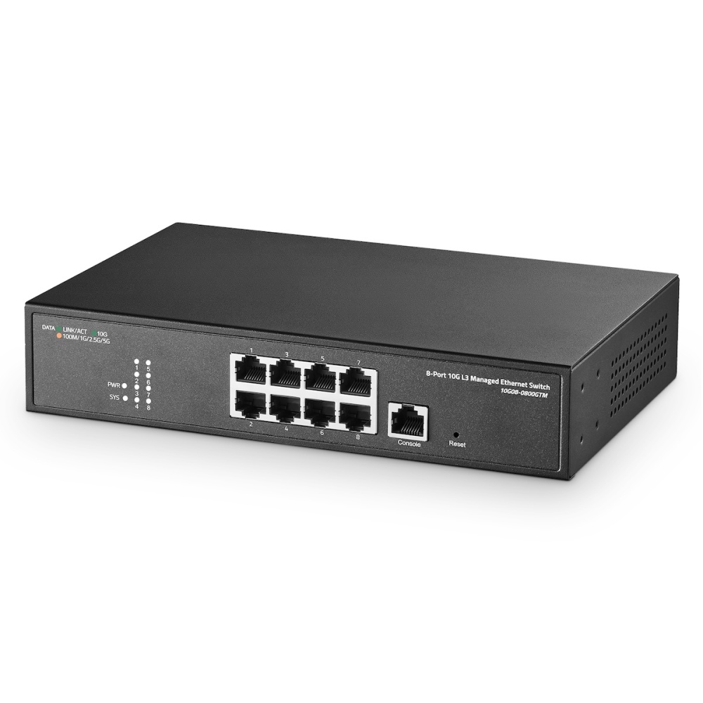 8 Port 10 Gigabit Managed Switch, Support 1G/2.5G/5G/10G Ethernet, 160Gbps Bandwidth, L3 Web/CLI Managed, Metal RackMount Network Switch