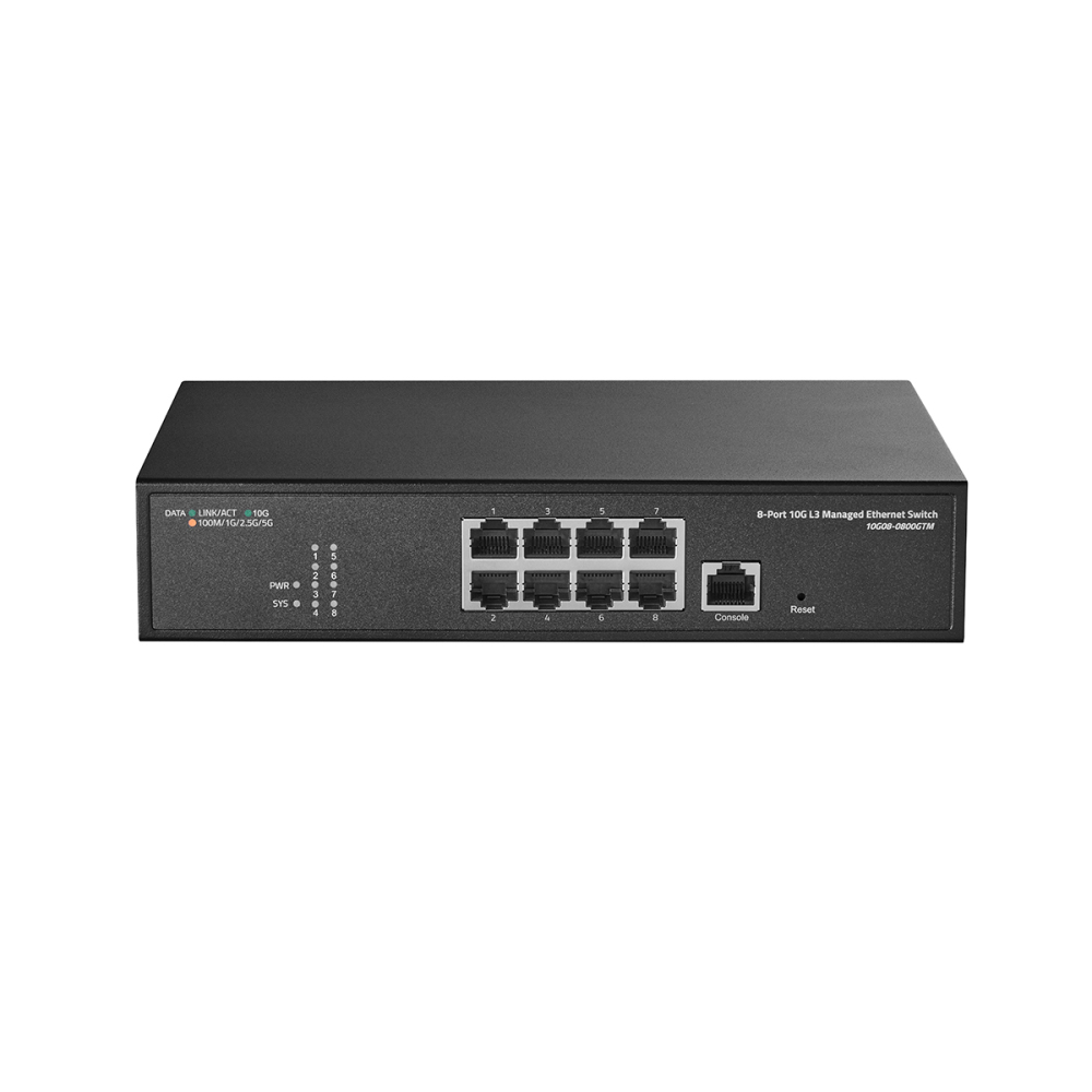 8 Port 10 Gigabit Managed Switch, Support 1G/2.5G/5G/10G Ethernet, 160Gbps Bandwidth, L3 Web/CLI Managed, Metal RackMount Network Switch