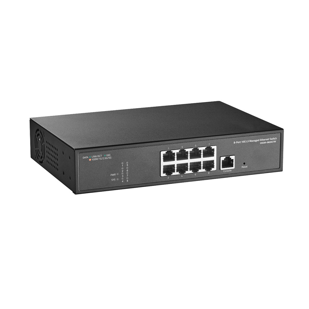 8 Port 10 Gigabit Managed Switch, Support 1G/2.5G/5G/10G Ethernet, 160Gbps Bandwidth, L3 Web/CLI Managed, Metal RackMount Network Switch