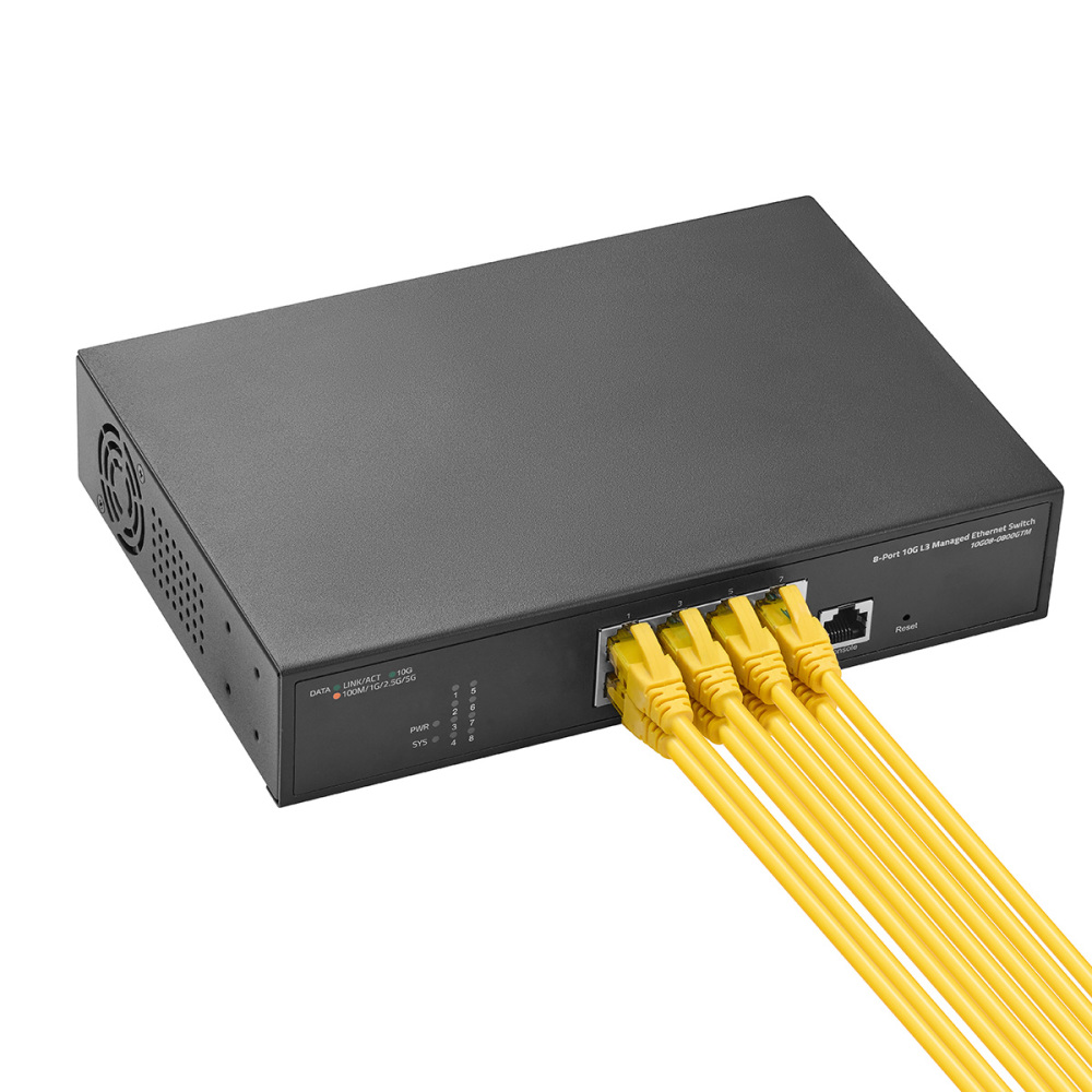 8 Port 10 Gigabit Managed Switch, Support 1G/2.5G/5G/10G Ethernet, 160Gbps Bandwidth, L3 Web/CLI Managed, Metal RackMount Network Switch