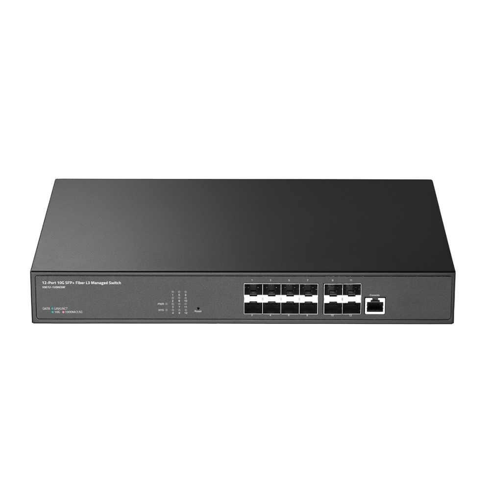 12 Port 10 Gigabit SFP Managed Switch, Support 1G & 10G SFP+ Module, 240Gbps Bandwidth, L3 Web/CLI Managed, Metal Fiber Network Switch