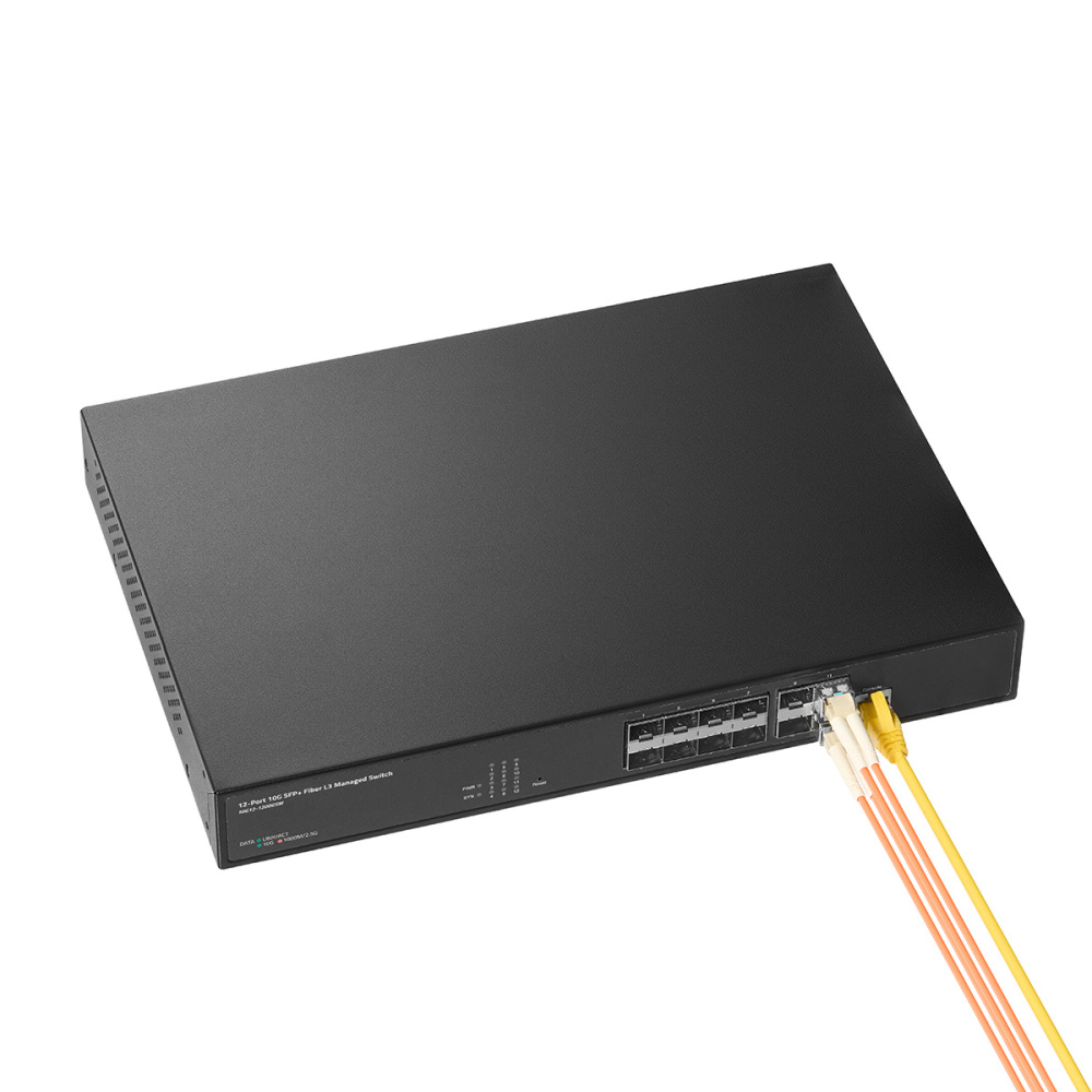 12 Port 10 Gigabit SFP Managed Switch, Support 1G & 10G SFP+ Module, 240Gbps Bandwidth, L3 Web/CLI Managed, Metal Fiber Network Switch