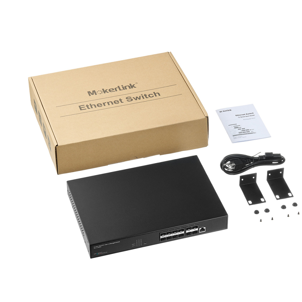 12 Port 10 Gigabit SFP Managed Switch, Support 1G & 10G SFP+ Module, 240Gbps Bandwidth, L3 Web/CLI Managed, Metal Fiber Network Switch