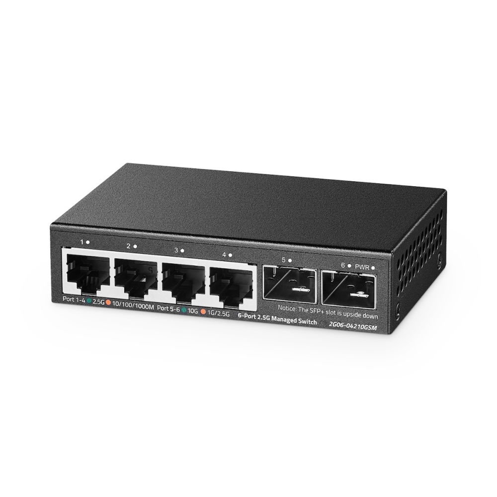 4 Port 2.5G Web Managed Switch with 2x10G SFP+ Slot, Ultra-Mini Size, Support Trunk/LACP/VLAN/QOS, Metal Multi-Gigabit Desktop/Wallmount Network Switch