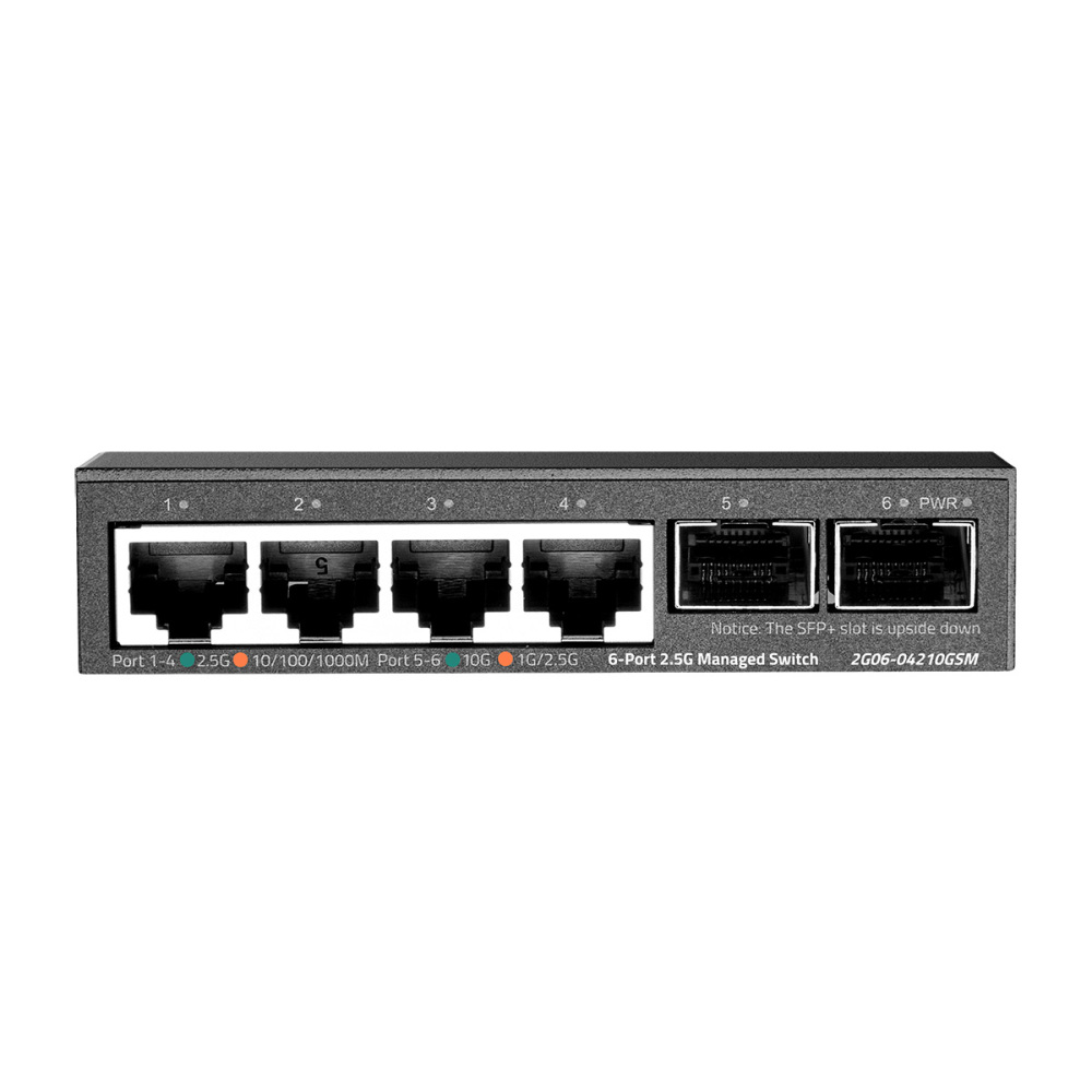 4 Port 2.5G Web Managed Switch with 2x10G SFP+ Slot, Ultra-Mini Size, Support Trunk/LACP/VLAN/QOS, Metal Multi-Gigabit Desktop/Wallmount Network Switch