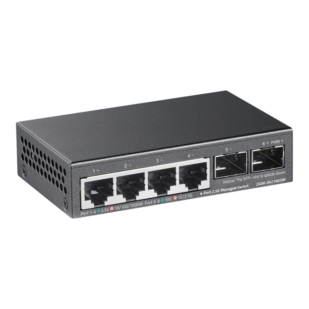 4 Port 2.5G Web Managed Switch with 2x10G SFP+ Slot, Ultra-Mini Size, Support Trunk/LACP/VLAN/QOS, Metal Multi-Gigabit Desktop/Wallmount Network Switch