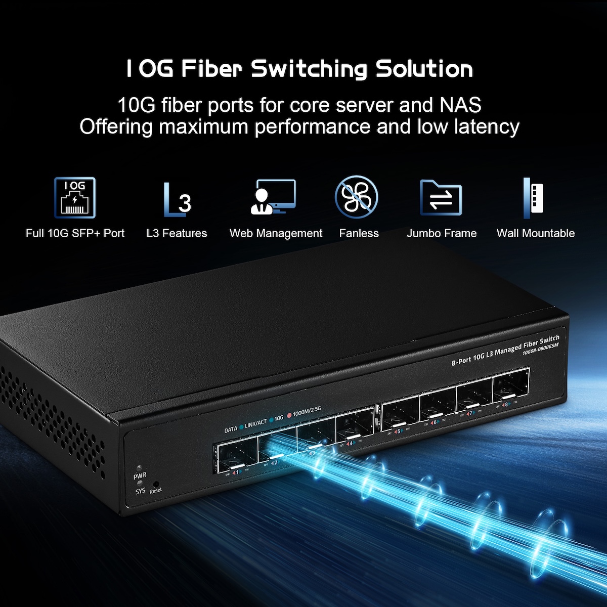 8 Port 10 Gigabit SFP Managed Switch, Support 1G Sfp and 10G Sfp+