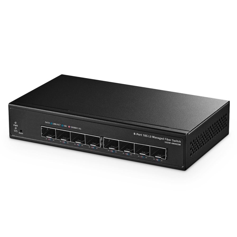 8 Port 10 Gigabit SFP Managed Switch, Support 1G Sfp and 10G Sfp+ Module, 160Gbps Bandwidth, L3 Web Managed, Metal Fanless Fiber Binardat Network Switch