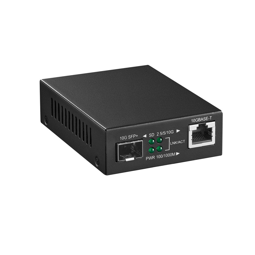10G Fiber Media Coverter, 2 Port 10 Gigabit Binardat Ethernet Switch, 1 x 10G RJ45 Port, 1 x 10G SFP Port, Mini Metal Case Fanless, Unmanaged Plug and Play