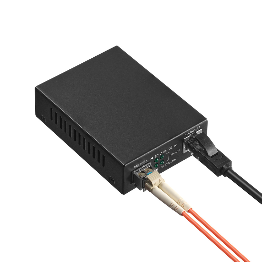 10G Fiber Media Coverter, 2 Port 10 Gigabit Binardat Ethernet Switch, 1 x 10G RJ45 Port, 1 x 10G SFP Port, Mini Metal Case Fanless, Unmanaged Plug and Play
