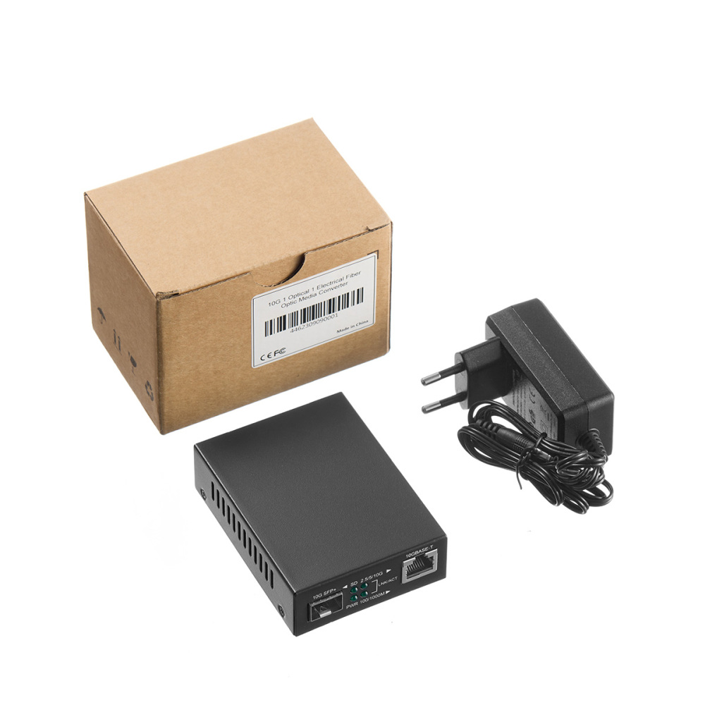10G Fiber Media Coverter, 2 Port 10 Gigabit Binardat Ethernet Switch, 1 x 10G RJ45 Port, 1 x 10G SFP Port, Mini Metal Case Fanless, Unmanaged Plug and Play