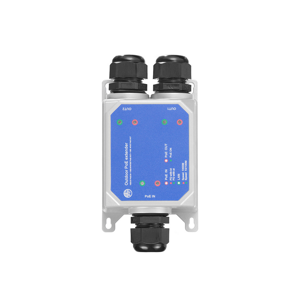 IP67 Outdoor Gigabit PoE Passthrough Switch, 1 PoE in 2 PoE Out Extender, IEEE802.3af/at/bt PoE Powered 90W, 10/100/1000Mbps Ethernet, Metal Wall Mount Waterproof Plug and Play