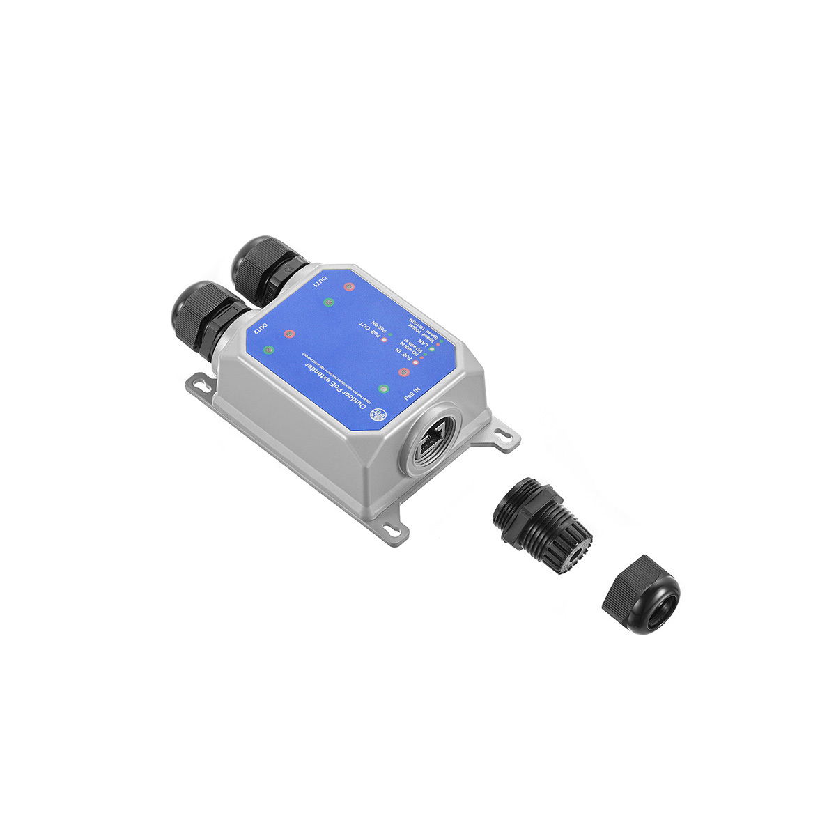 IP67 Outdoor Gigabit PoE Passthrough Switch, 1 PoE in 2 PoE Out Extender, IEEE802.3af/at/bt PoE Powered 90W, 10/100/1000Mbps Ethernet, Metal Wall Mount Waterproof Plug and Play