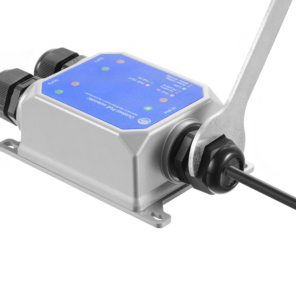 IP67 Outdoor Gigabit PoE Passthrough Switch, 1 PoE in 2 PoE Out Extender, IEEE802.3af/at/bt PoE Powered 90W, 10/100/1000Mbps Ethernet, Metal Wall Mount Waterproof Plug and Play