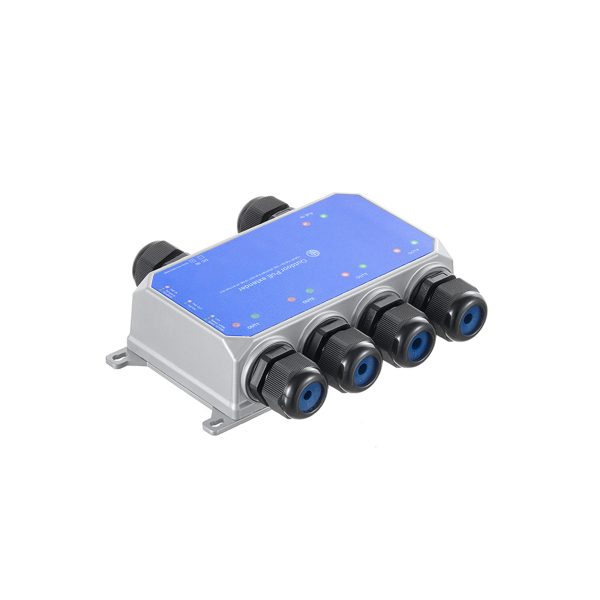 IP67 Outdoor Gigabit PoE Passthrough Switch, 1 In 4 Out Extender, IEEE802.3af/at/bt Powered 90W, 10/100/1000Mbps Ethernet, Metal Wall Mount Waterproof Plug and Play