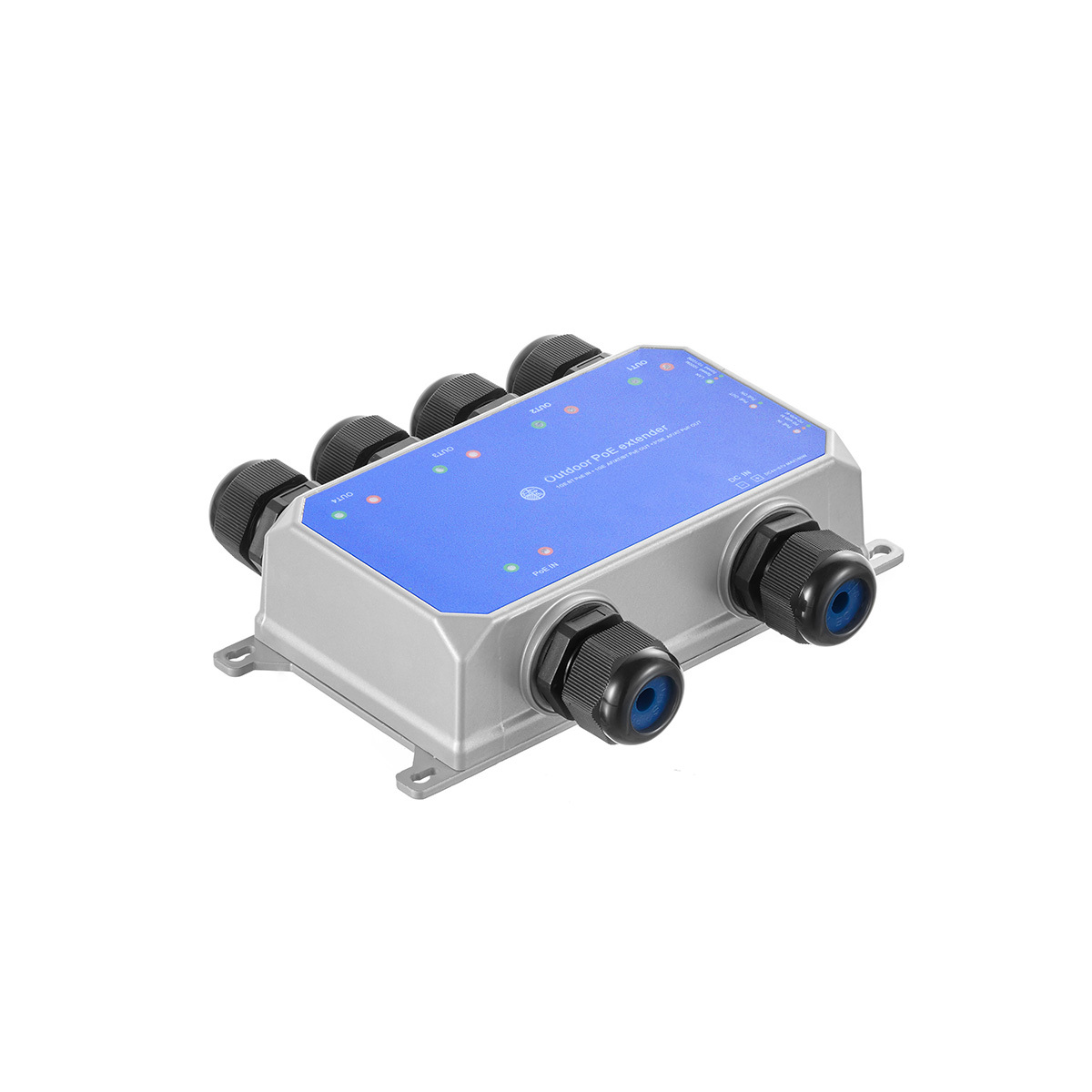 IP67 Outdoor Gigabit PoE Passthrough Switch, 1 In 4 Out Extender, IEEE802.3af/at/bt Powered 90W, 10/100/1000Mbps Ethernet, Metal Wall Mount Waterproof Plug and Play
