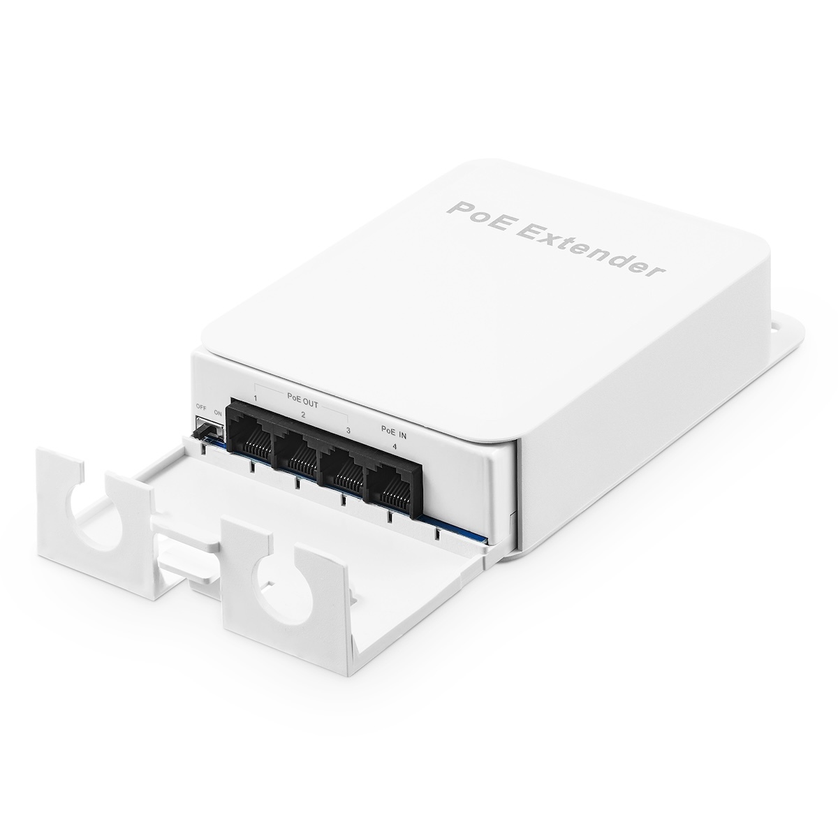 Outdoor PoE Passthrough Switch, 1 POE in 4 POE Extender, IEEE802.3af/at/bt Powered 90W, 100Mbps Ethernet, Wall Mount Waterproof Plug and Play