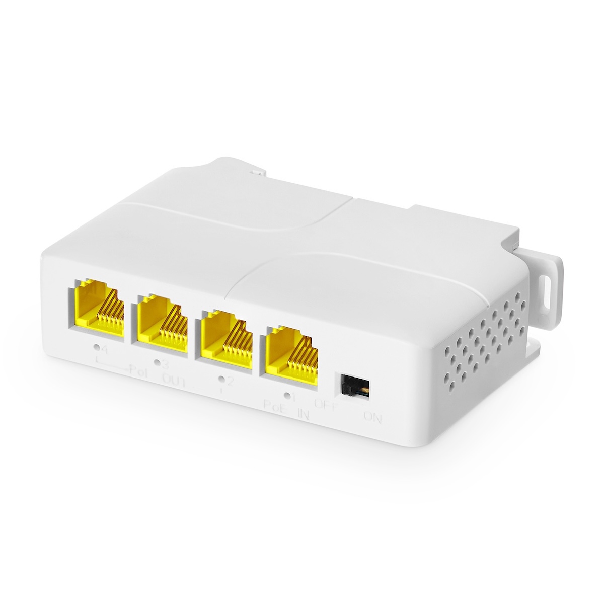 Gigabit PoE Passthrough Switch, 1 PoE in 3 PoE Out Extender, IEEE802.3af/at PoE Powered, 10/100/1000Mbps Ethernet, din-Rail & Wall Mount