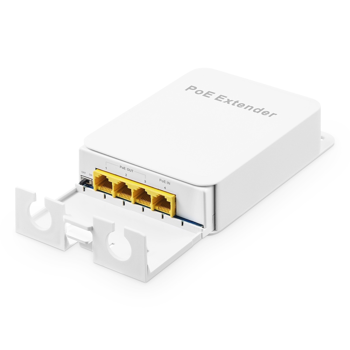 Outdoor Gigabit PoE Passthrough Switch, 1 POE in 4 POE Out Extender, IEEE802.3af/at/bt Powered 90W, 10/100/1000Mbps Ethernet, Wall Mount Waterproof Plug and Play