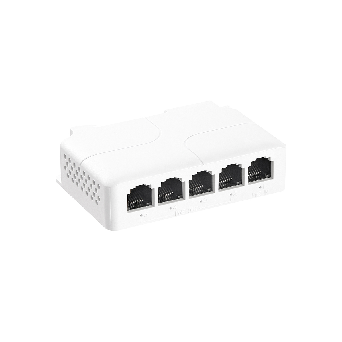 PoE Passthrough Switch, 1 PoE in 4 PoE Out Extender, IEEE802.3af/at/bt PoE Powered 90W, 100Mbps Ethernet, Din Rail & Wall Mount Plug and Play