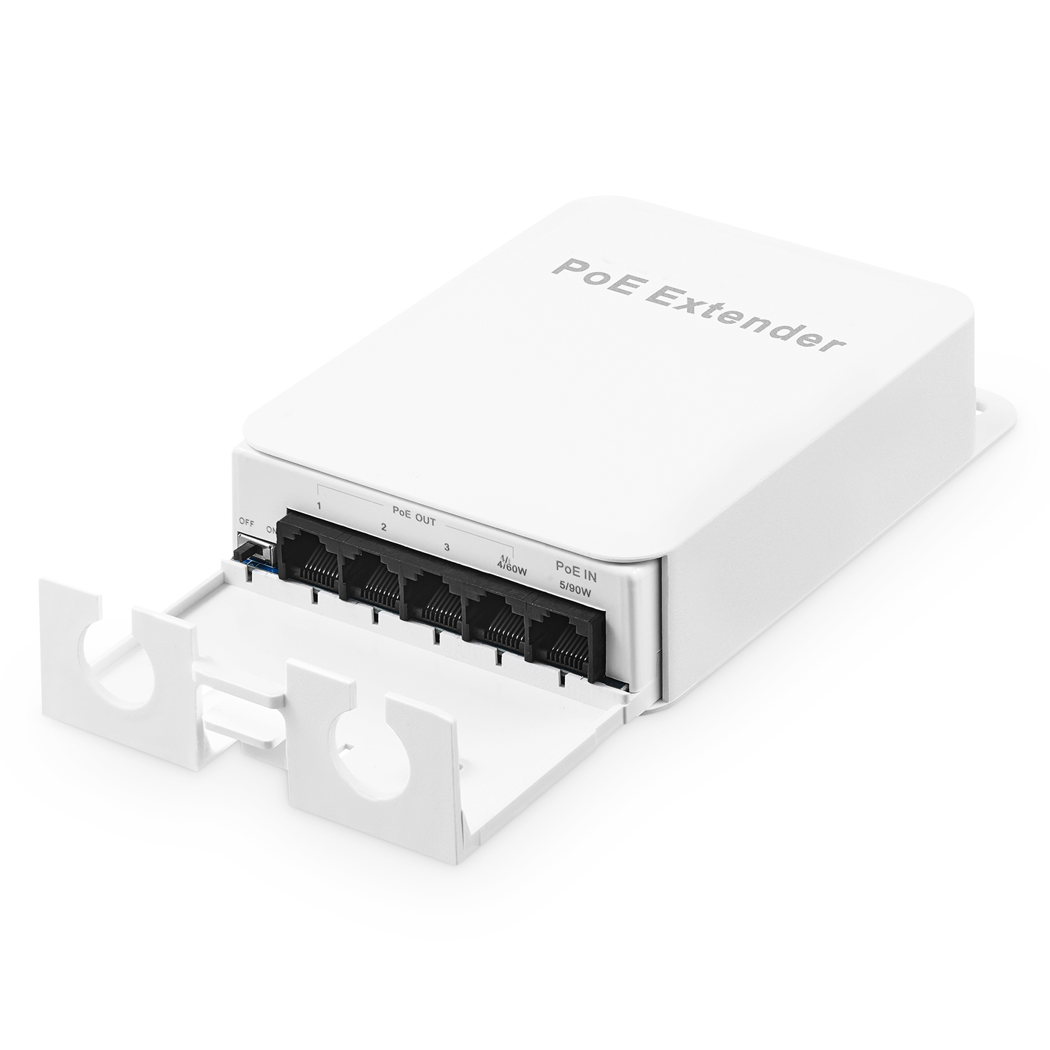 Outdoor PoE Passthrough Switch, 1 POE in 4 POE Extender, IEEE802.3af/at/bt Powered 90W, 100Mbps Ethernet, Wall Mount Waterproof Plug and Play