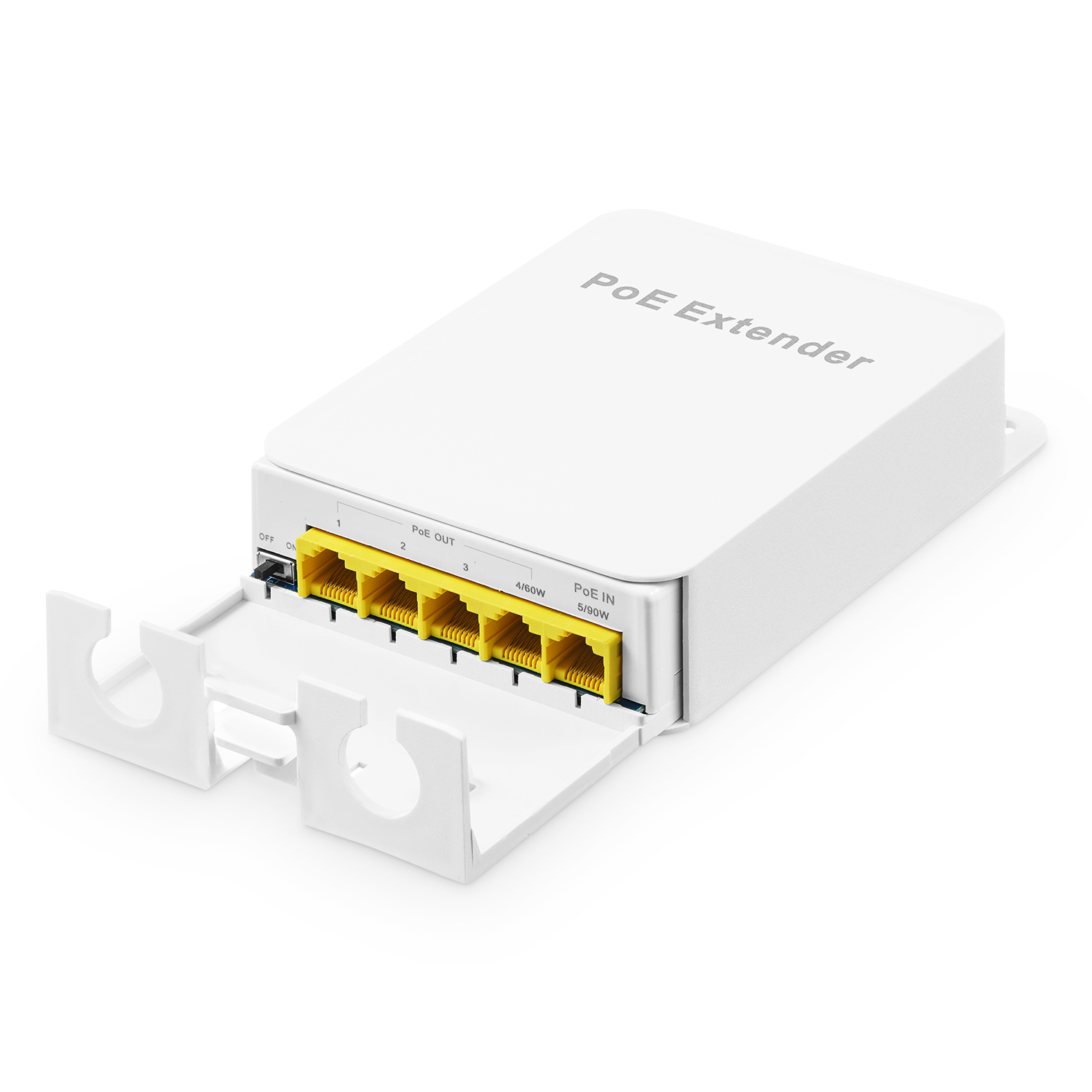 Outdoor Gigabit PoE Passthrough Switch, 1 POE in 4 POE Out Extender, IEEE802.3af/at/bt Powered 90W, 10/100/1000Mbps Ethernet, Wall Mount Waterproof Plug and Play