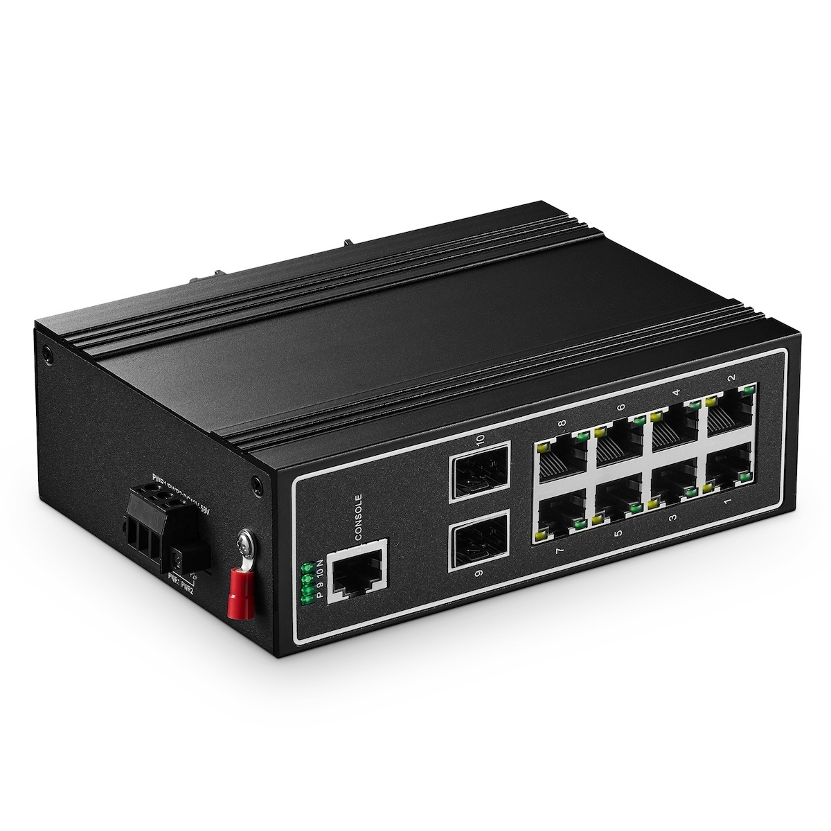 10 Port Gigabit L2+ Managed Industrial DIN-Rail Switch, 8 Gigabit Ethernet Ports, 2 Gigabit SFP, Vlan|Route|Ring|ACL|Qos Web/Console Managed