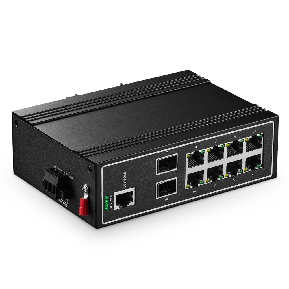 10 Port Gigabit L2+ Managed Industrial DIN-Rail Switch, 8 Gigabit Ethernet Ports, 2 Gigabit SFP, Vlan|Route|Ring|ACL|Qos Web/Console Managed