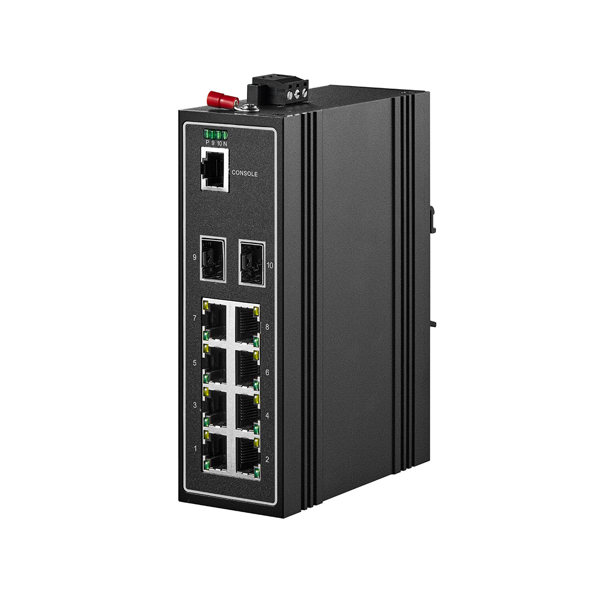 10 Port Gigabit L2+ Managed Industrial DIN-Rail Switch, 8 Gigabit Ethernet Ports, 2 Gigabit SFP, Vlan|Route|Ring|ACL|Qos Web/Console Managed