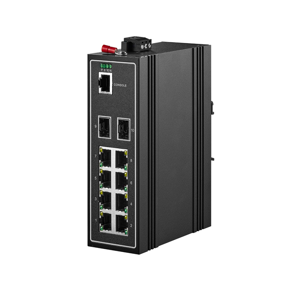 10 Port Gigabit L2+ Managed Industrial DIN-Rail Switch, 8 Gigabit Ethernet Ports, 2 Gigabit SFP, Vlan|Route|Ring|ACL|Qos Web/Console Managed