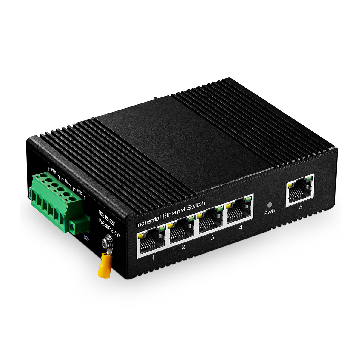 5 Port Gigabit Din Rail Industrial Ethernet Switch, 4 Ports and 1 Uplink 10/100/1000Mbps, Fanless Wall Mount, with One Power Supply
