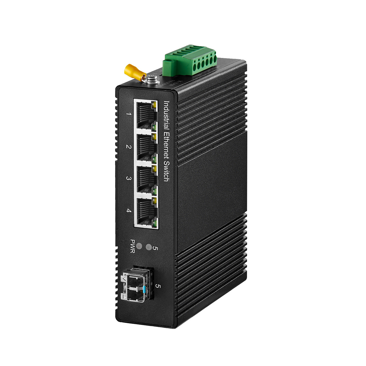 5 Port Gigabit PoE Industrial Switch, IEEE802.3af/at Ethernet, 1 SFP Port with 20km LC Module, IP40 Aluminum Alloy -40~75°C(-40~185°F), Din Rail and Wall Mount Kit, with 60W Power Supply