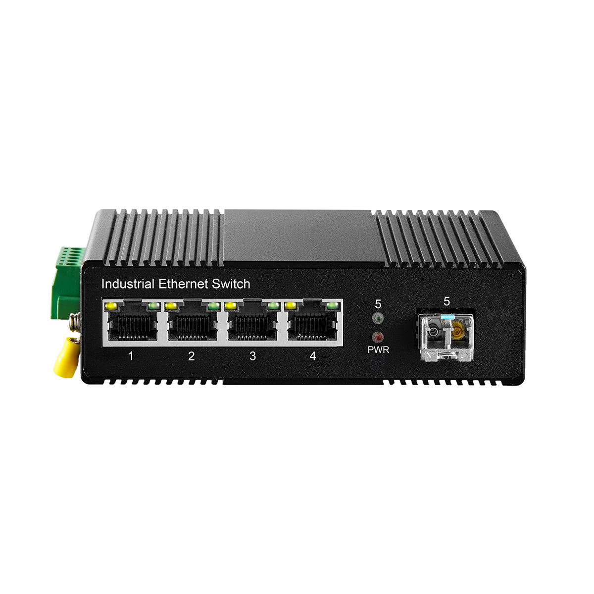 5 Port Gigabit PoE Industrial Switch, IEEE802.3af/at Ethernet, 1 SFP Port with 20km LC Module, IP40 Aluminum Alloy -40~75°C(-40~185°F), Din Rail and Wall Mount Kit, with 60W Power Supply