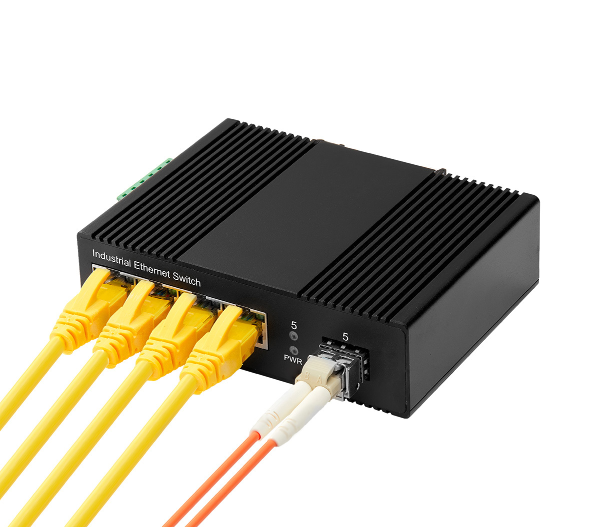 5 Port Gigabit PoE Industrial Switch, IEEE802.3af/at Ethernet, 1 SFP Port with 20km LC Module, IP40 Aluminum Alloy -40~75°C(-40~185°F), Din Rail and Wall Mount Kit, with 60W Power Supply