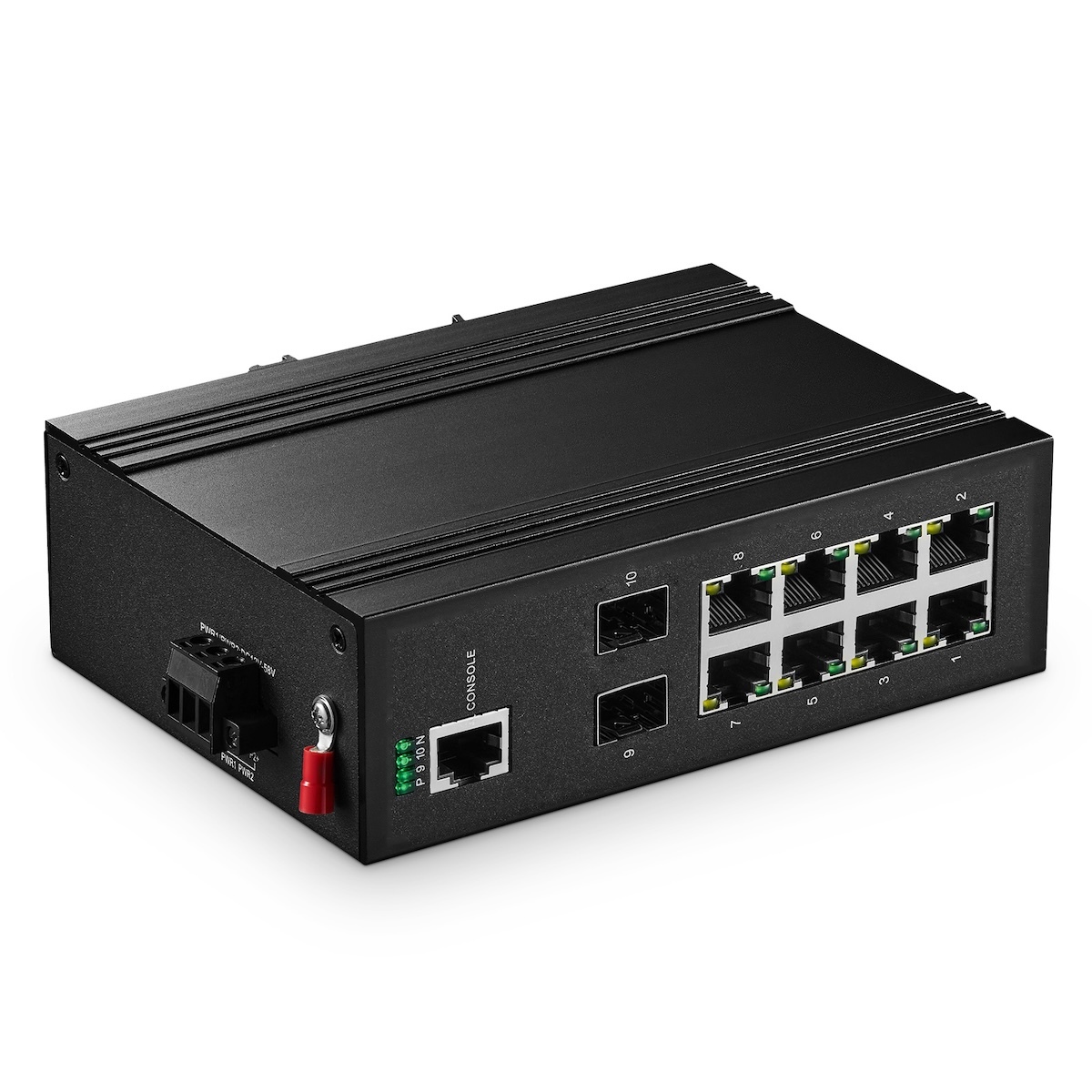10 Port Gigabit Industrial Managed PoE Switch, 8 PoE, 2 SFP, IEEE802.3AF/at, Vlan|Route|Ring|ACL|Qos L2+ Web/Console Binardat IP40 DIN-Rail Switch