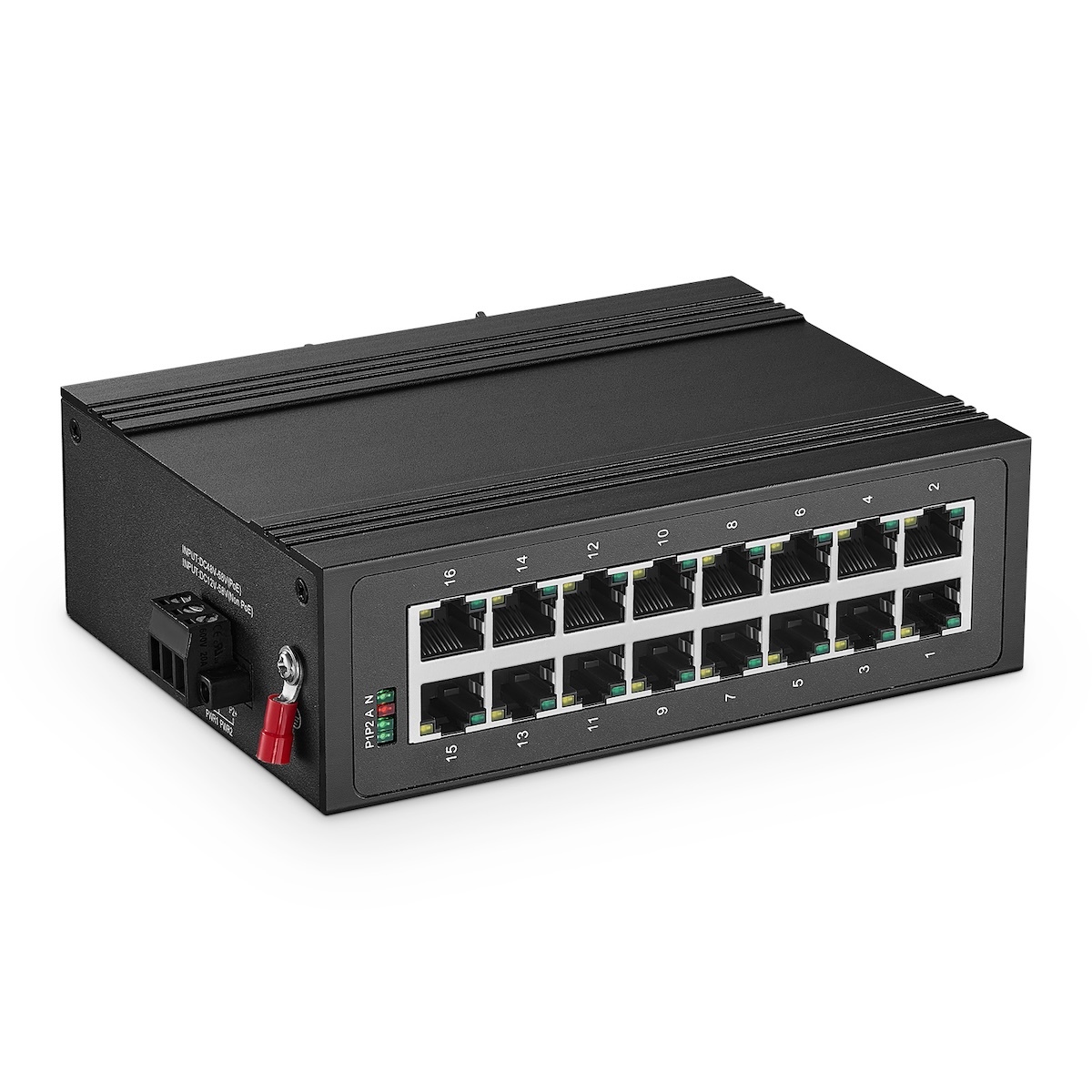 16 Port Gigabit Din Rail Industrial Ethernet Switch, 16 Ports 10/100/1000Mbps, Fanless IP40 Unmanaged Plug and Play