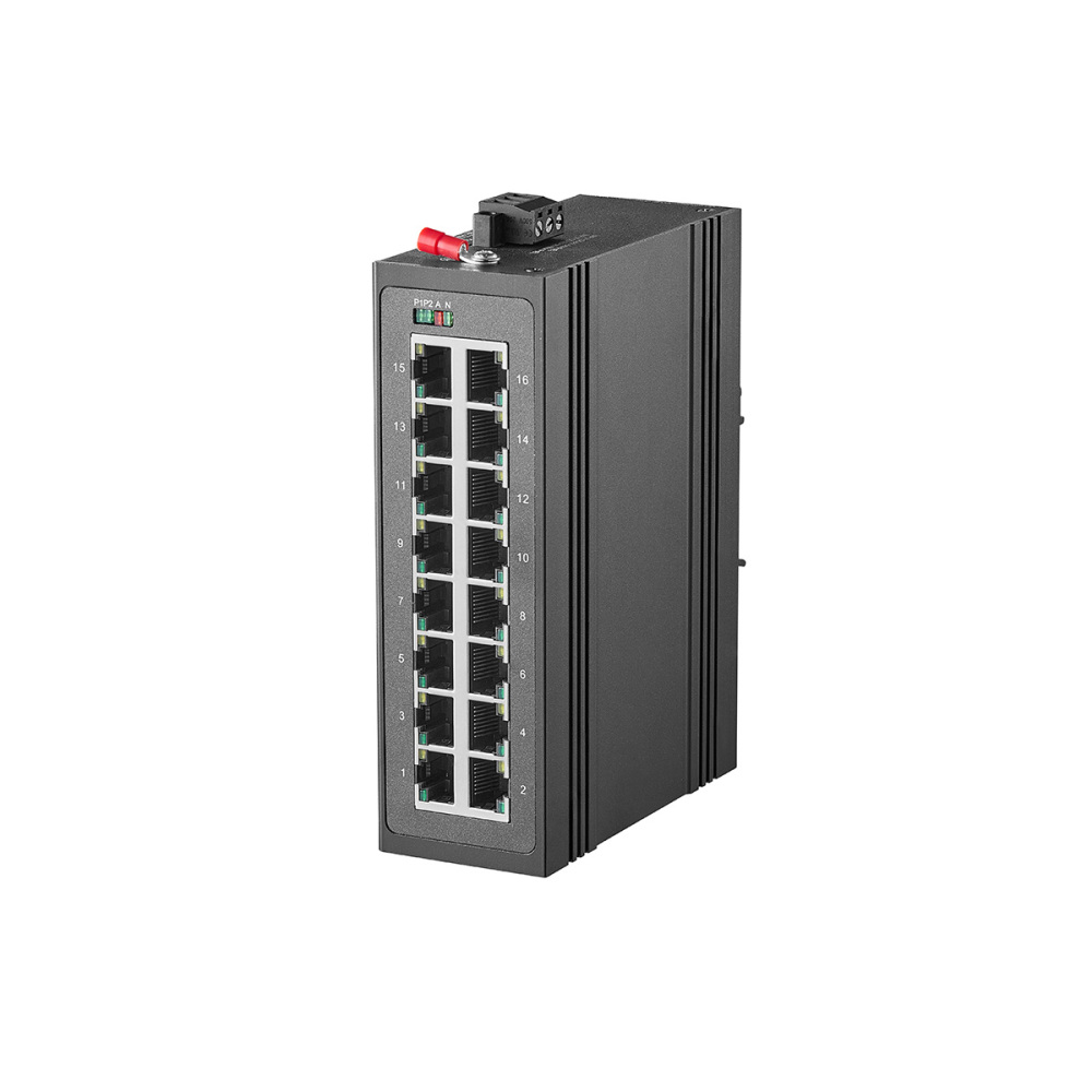 16 Port Gigabit Din Rail Industrial Ethernet Switch, 16 Ports 10/100/1000Mbps, Fanless IP40 Unmanaged Plug and Play