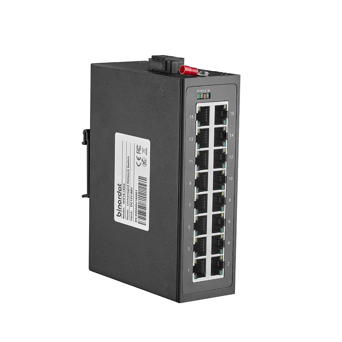 16 Port Gigabit Din Rail Industrial Ethernet Switch, 16 Ports 10/100/1000Mbps, Fanless IP40 Unmanaged Plug and Play