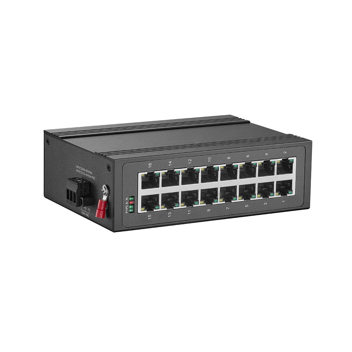 16 Port Gigabit Din Rail Industrial Ethernet Switch, 16 Ports 10/100/1000Mbps, Fanless IP40 Unmanaged Plug and Play