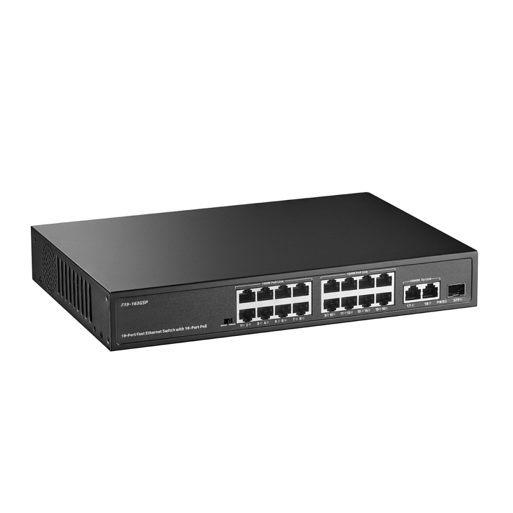 POE Switch 19 Port , 16 POE+ 100Mbps, 2 Gigabit Uplink, 1 SFP, IEEE802.3af/at, 300W Internal Power Supply, Metal Case Unmanaged Plug and Play Binardat Ethernet Switch