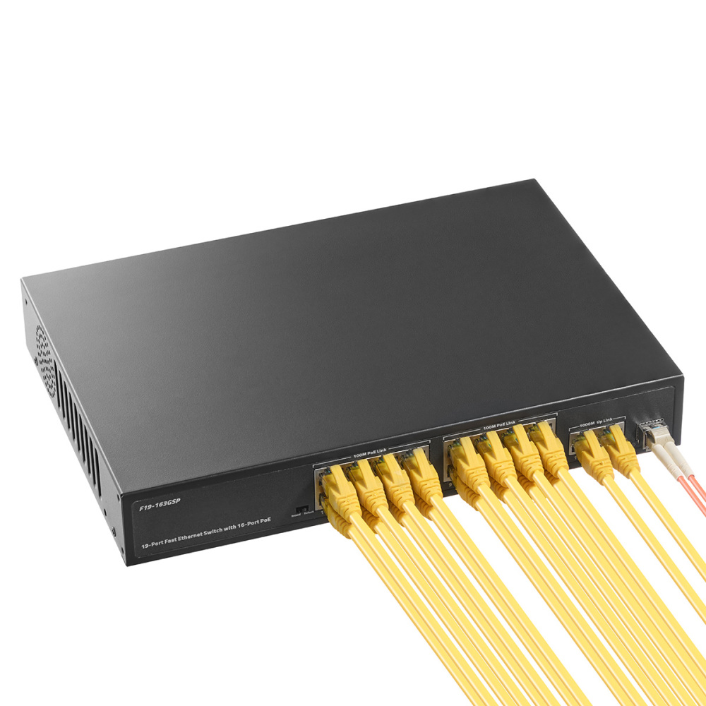 POE Switch 19 Port , 16 POE+ 100Mbps, 2 Gigabit Uplink, 1 SFP, IEEE802.3af/at, 300W Internal Power Supply, Metal Case Unmanaged Plug and Play Binardat Ethernet Switch
