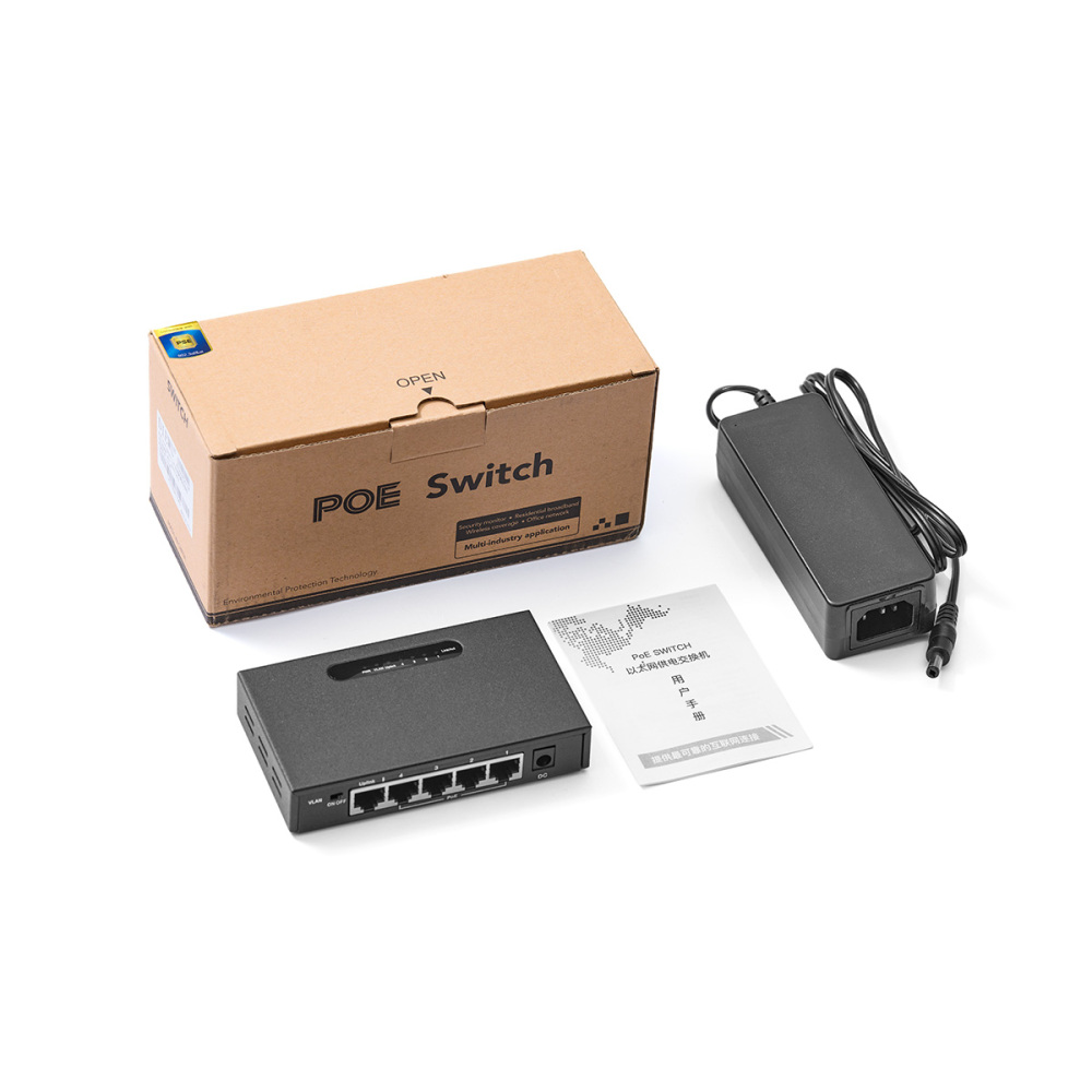Binardat 5 Port Gigabit POE Switch, 4 Ports 1000Mbps IEEE802.3af/at, 1 Uplink, 65W Power Supply, Mini Metal Case Unmanaged Plug and Play