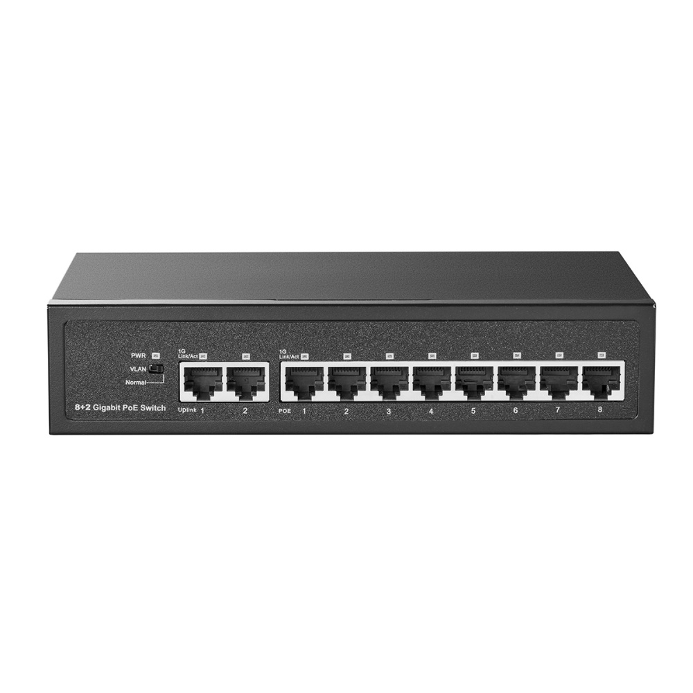 10 Port Gigabit POE Switch, 8 POE+ 1000Mbps, 2 Gigabit Uplink, IEEE802.3af/at, 120W Internal Power Supply, Metal Case Unmanaged Plug and Play Binardat Switch