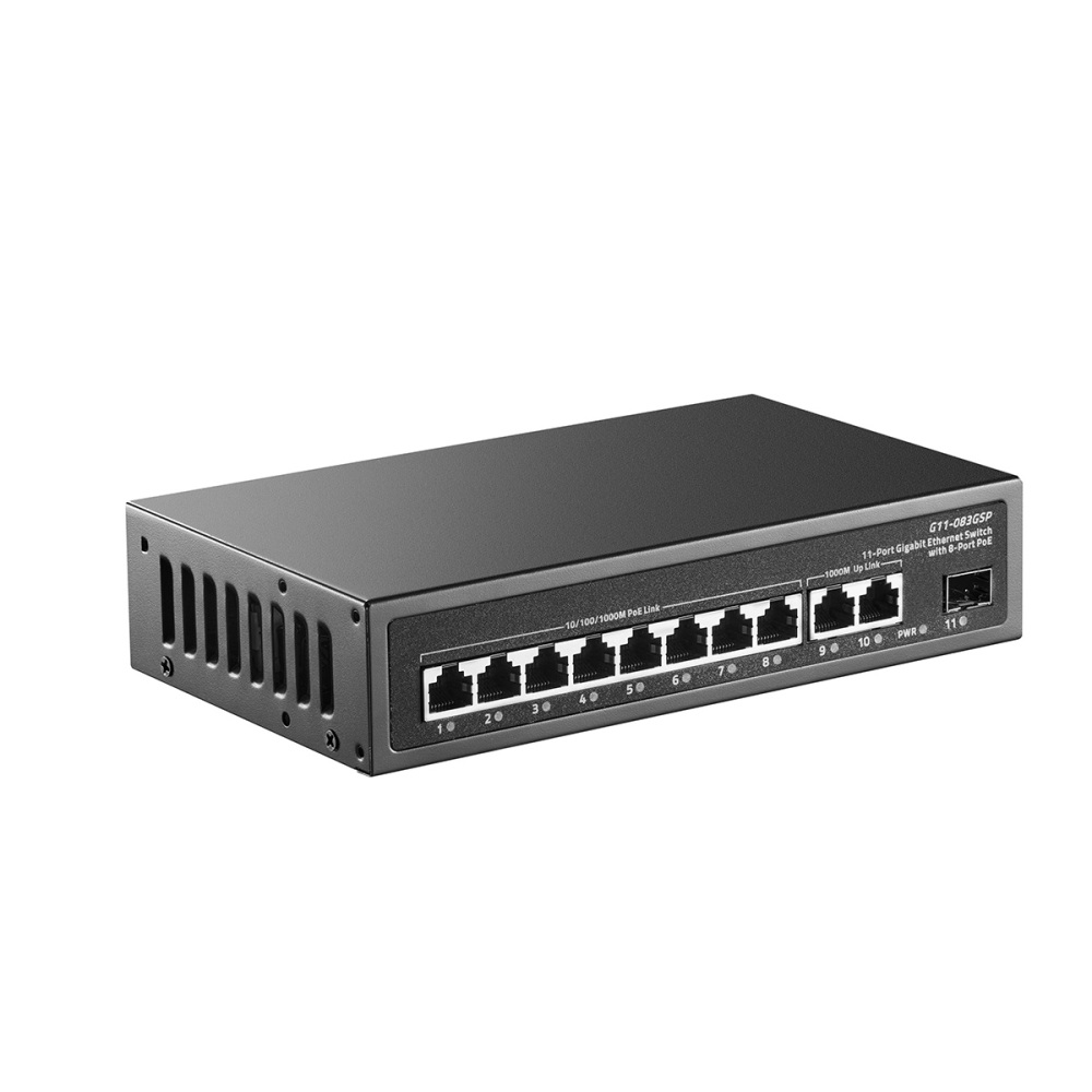 11 Port Gigabit POE Switch, 8 POE+ 1000Mbps, 2 Gigabit Uplink, 1 Gigabit SFP, IEEE802.3af/at, 135W Power Supply, Metal Case Unmanaged Plug and Play Binardat Ethernet Switch
