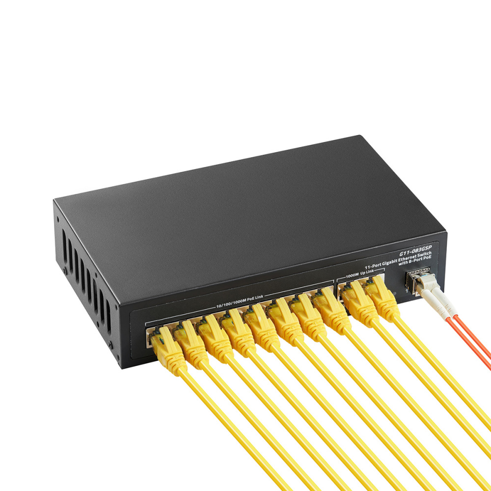 11 Port Gigabit POE Switch, 8 POE+ 1000Mbps, 2 Gigabit Uplink, 1 Gigabit SFP, IEEE802.3af/at, 135W Power Supply, Metal Case Unmanaged Plug and Play Binardat Ethernet Switch