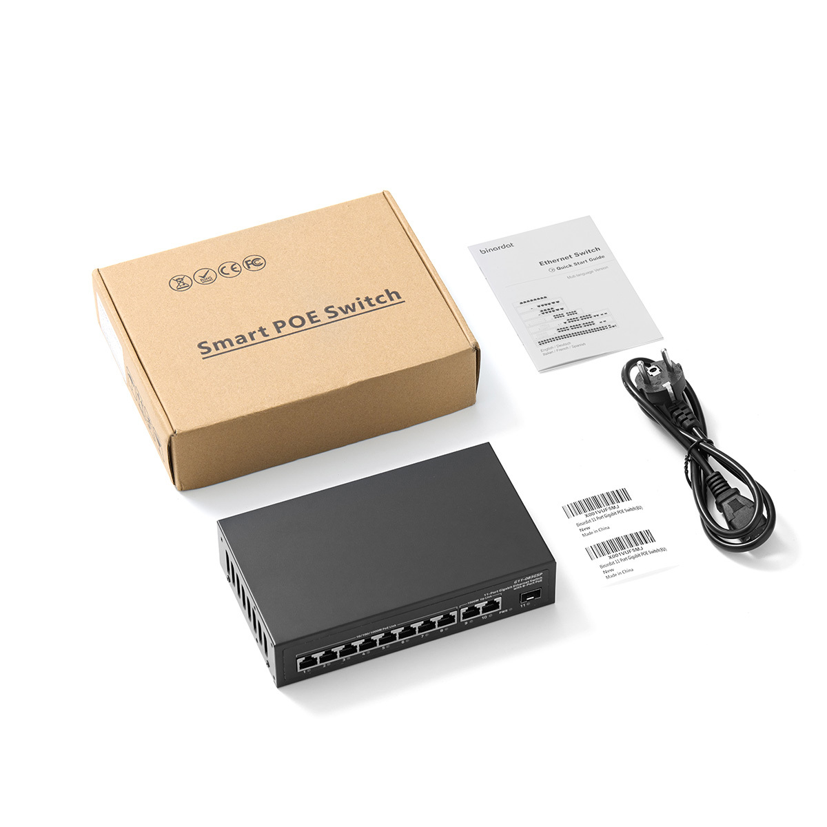 11 Port Gigabit POE Switch, 8 POE+ 1000Mbps, 2 Gigabit Uplink, 1 Gigabit SFP, IEEE802.3af/at, 135W Power Supply, Metal Case Unmanaged Plug and Play Binardat Ethernet Switch